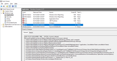 Screen shot of Octopus Deploy error logs